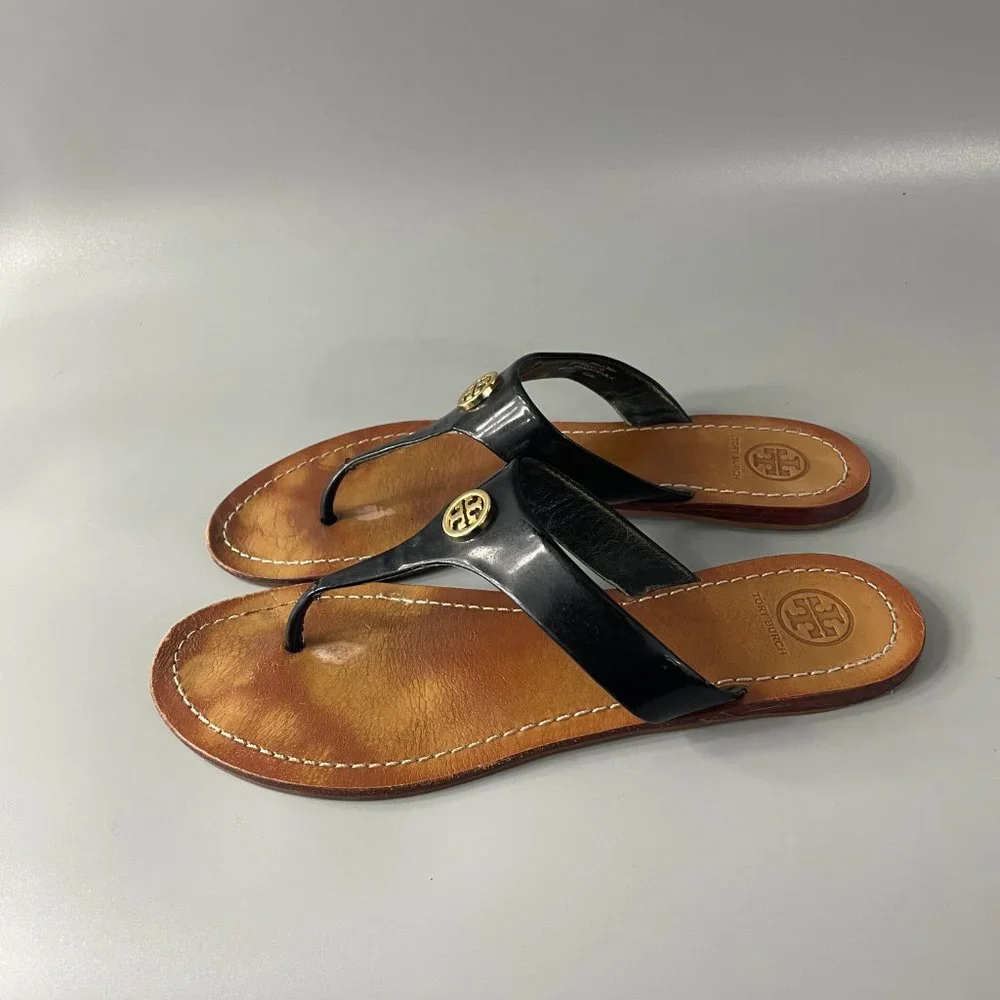 Tory Burch Cameron Black Patent Leather Thong Sandal, Size 9.5 M - Picture 5 of 10